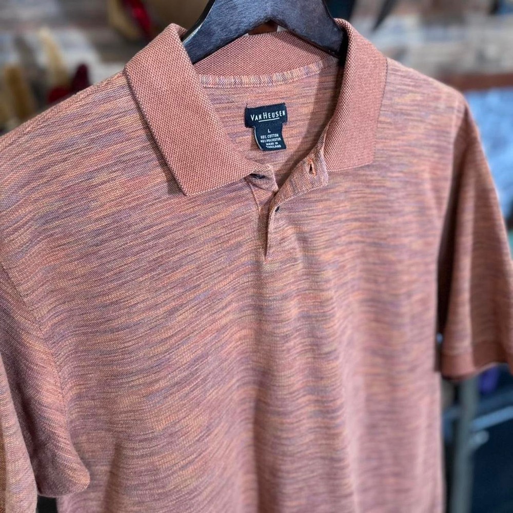 Van Heusen Heathered Polo Shirt Brown Earth Tone Casual Mens Large dadcore vibes